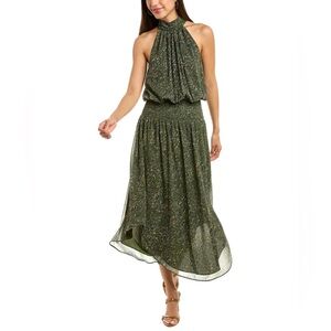 RAMY BROOK Belle Halter Neck Smocked Midi Dress Green Size S